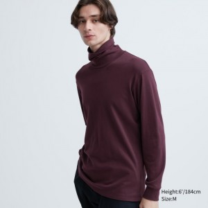 Tricko Uniqlo Brushed Bavlnene Turtleneck Long-Sleeve Panske Wine Slovensko | C047581