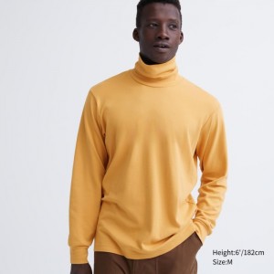 Tricko Uniqlo Brushed Bavlnene Turtleneck Long-Sleeve Panske Žlté Slovensko | H184560