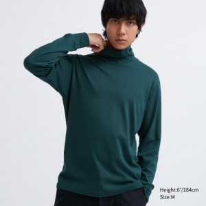 Tricko Uniqlo Brushed Bavlnene Turtleneck Long-Sleeve Panske Tmavo Zelene Slovensko | A112129