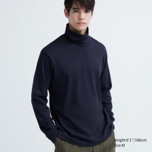 Tricko Uniqlo Brushed Bavlnene Turtleneck Long-Sleeve Panske Námornícka Modrá Slovensko | T548133