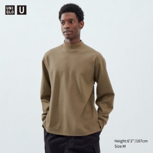 Tricko Uniqlo Brushed Jersey Mock Neck Long-Sleeve Panske Hnede Slovensko | E216188