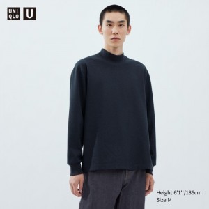 Tricko Uniqlo Brushed Jersey Mock Neck Long-Sleeve Panske Modre Slovensko | A661334