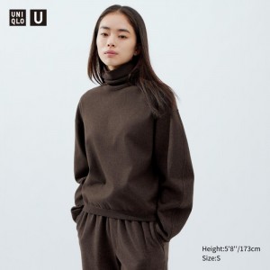 Tricko Uniqlo Brushed Jersey Turtleneck Long-Sleeve Damske Tmavo Hnede Slovensko | X717675