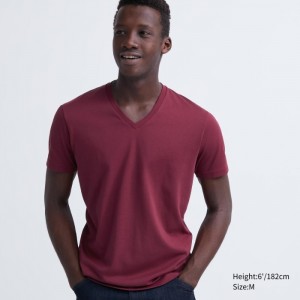 Tricko Uniqlo Dry Color V-Neck Kratke-Sleeve Panske Červené Slovensko | D747655
