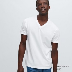 Tricko Uniqlo Dry Color V-Neck Kratke-Sleeve Panske Biele Slovensko | E064423