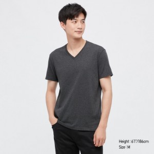 Tricko Uniqlo Dry Color V-Neck Kratke-Sleeve Panske Tmavo Siva Slovensko | P940605