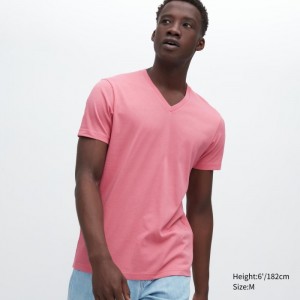Tricko Uniqlo Dry Color V-Neck Kratke-Sleeve Panske Ruzove Slovensko | K920349