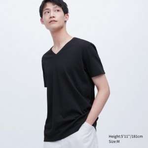 Tricko Uniqlo Dry Color V-Neck Kratke-Sleeve Panske Čierne Slovensko | D134327