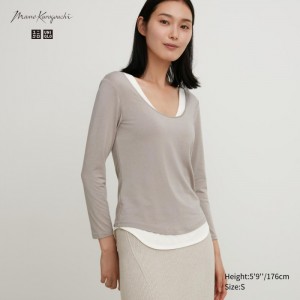 Tricko Uniqlo HEATTECH Ballet Neck Long-Sleeve (Silk Blend) Damske Svetlo Siva Slovensko | M732928