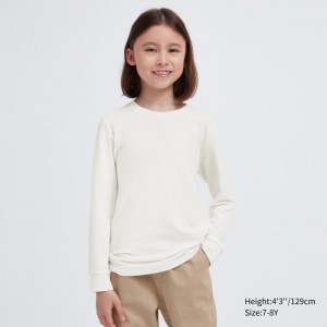 Tricko Uniqlo HEATTECH Bavlnene Crew Neck Long-Sleeve (Extra Warm) Detske Biele Slovensko | T710084