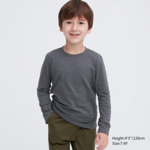 Tricko Uniqlo HEATTECH Bavlnene Crew Neck Long-Sleeve (Extra Warm) Detske Tmavo Siva Slovensko | E239276