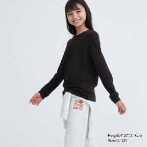 Tricko Uniqlo HEATTECH Bavlnene Crew Neck Long-Sleeve (Extra Warm) Detske Čierne Slovensko | P272475
