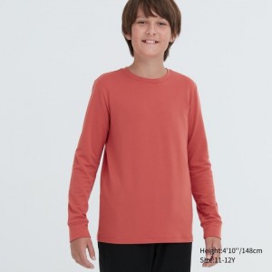 Tricko Uniqlo HEATTECH Bavlnene Crew Neck Long-Sleeve (Extra Warm) Detske Oranžové Slovensko | N237416