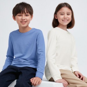 Tricko Uniqlo HEATTECH Bavlnene Crew Neck Long-Sleeve (Extra Warm) Detske Modre Slovensko | L140322