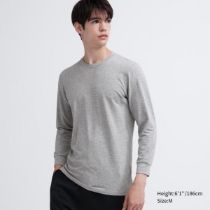 Tricko Uniqlo HEATTECH Bavlnene Crew Neck Long-Sleeve (Extra Warm) (2022 Edition) Panske Siva Slovensko | C357881