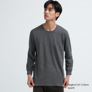 Tricko Uniqlo HEATTECH Bavlnene Crew Neck Long-Sleeve (Extra Warm) (2022 Edition) Panske Tmavo Siva Slovensko | V523733