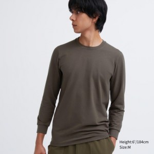 Tricko Uniqlo HEATTECH Bavlnene Crew Neck Long-Sleeve (Extra Warm) (2022 Edition) Panske Tmavo Hnede Slovensko | M641619
