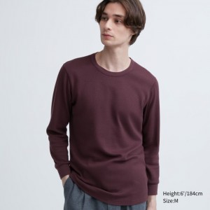Tricko Uniqlo HEATTECH Bavlnene Waffle Crew Neck Long-Sleeve (Extra Warm) Panske Wine Slovensko | P181751