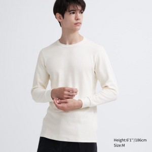 Tricko Uniqlo HEATTECH Bavlnene Waffle Crew Neck Long-Sleeve (Extra Warm) Panske Biele Slovensko | K512274