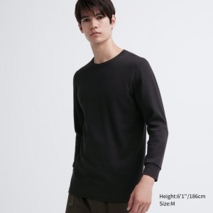 Tricko Uniqlo HEATTECH Bavlnene Waffle Crew Neck Long-Sleeve (Extra Warm) Panske Čierne Slovensko | I988477
