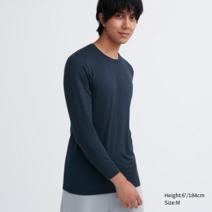 Tricko Uniqlo HEATTECH Crew Neck Long-Sleeve (2022 Edition) Panske Námornícka Modrá Slovensko | B073042