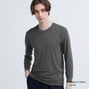 Tricko Uniqlo HEATTECH Crew Neck Long-Sleeve (2022 Edition) Panske Tmavo Siva Slovensko | R491553