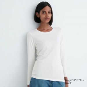 Tricko Uniqlo HEATTECH Crew Neck Long-Sleeve Damske Biele Slovensko | K010749