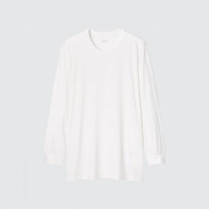 Tricko Uniqlo HEATTECH Crew Neck Long-Sleeve (2021 Edition) Panske Biele Slovensko | K349120