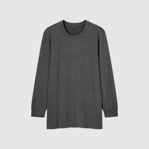 Tricko Uniqlo HEATTECH Crew Neck Long-Sleeve (2021 Edition) Panske Tmavo Siva Slovensko | E441211
