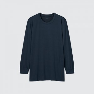 Tricko Uniqlo HEATTECH Crew Neck Long-Sleeve (2021 Edition) Panske Námornícka Modrá Slovensko | F253504