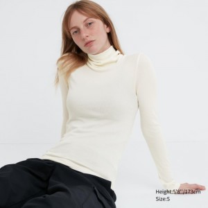 Tricko Uniqlo HEATTECH Extra Warm Seamless Rebrovaný Turtleneck Long-Sleeve Damske Biele Slovensko | A140713
