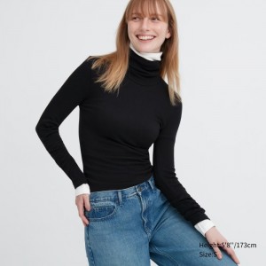 Tricko Uniqlo HEATTECH Extra Warm Seamless Rebrovaný Turtleneck Long-Sleeve Damske Čierne Slovensko | N328129