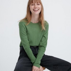 Tricko Uniqlo HEATTECH Fleece Crew Neck Long-Sleeve Damske Zelene Slovensko | R556662