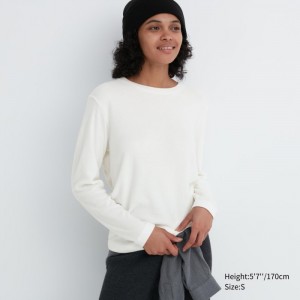 Tricko Uniqlo HEATTECH Fleece Crew Neck Long-Sleeve Damske Biele Slovensko | H282553