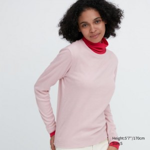 Tricko Uniqlo HEATTECH Fleece Crew Neck Long-Sleeve Damske Ruzove Slovensko | F266575