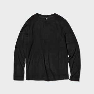 Tricko Uniqlo HEATTECH Fleece Crew Neck Long-Sleeve Damske Čierne Slovensko | B870131
