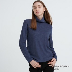 Tricko Uniqlo HEATTECH Fleece Turtleneck Long-Sleeve Damske Modre Slovensko | F758341