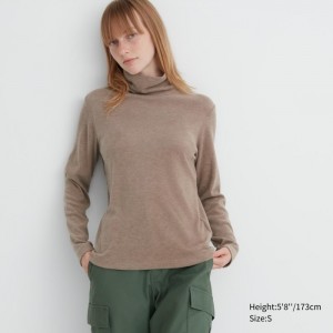 Tricko Uniqlo HEATTECH Fleece Turtleneck Long-Sleeve (2022 Edition) Damske Béžové Slovensko | M533968