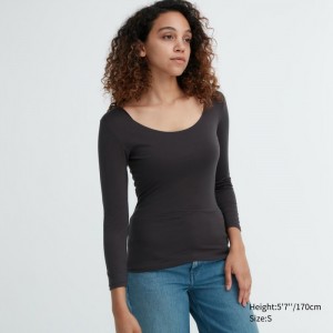 Tricko Uniqlo HEATTECH Scoop Neck Long-Sleeve Damske Tmavo Siva Slovensko | L357006