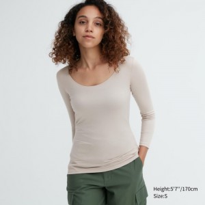 Tricko Uniqlo HEATTECH Scoop Neck Long-Sleeve Damske Svetlo Siva Slovensko | S921960