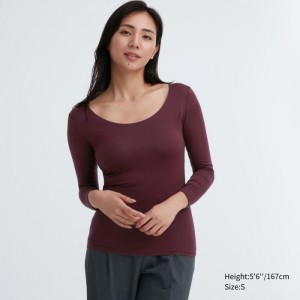 Tricko Uniqlo HEATTECH Scoop Neck Long-Sleeve Damske Wine Slovensko | B178437