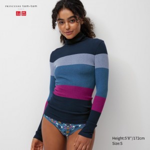 Tricko Uniqlo HEATTECH Seamless Rebrovaný Extra Warm Damske Námornícka Modrá Slovensko | Y562722