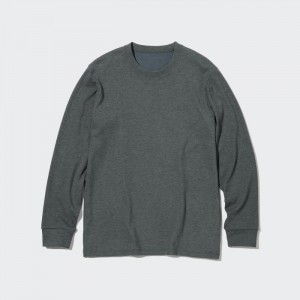 Tricko Uniqlo HEATTECH Ultra Warm Crew Neck Long-Sleeve (2022 Edition) Panske Tmavo Siva Slovensko | T480853