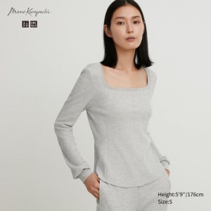 Tricko Uniqlo HEATTECH Waffle Square Neck Long-Sleeve (Vlna Blend) (Extra Warm) Damske Siva Slovensko | G206092