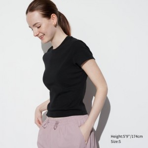 Tricko Uniqlo Mini Kratke Sleeve Damske Čierne Slovensko | R265426