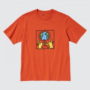 Tricko Uniqlo PEACE FOR ALL Kratke-Sleeve Grafika (Keith Haring) Panske Oranžové Slovensko | E456185