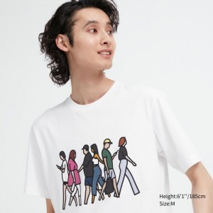 Tricko Uniqlo PEACE FOR ALL Kratke-Sleeve Grafika (Julian Opie) Damske Biele Slovensko | Z025482