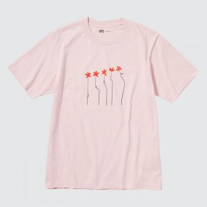 Tricko Uniqlo PEACE FOR ALL Kratke-Sleeve Grafika (Hana Tajima) Damske Ruzove Slovensko | H289282