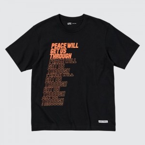 Tricko Uniqlo PEACE FOR ALL Kratke-Sleeve Grafika (Shingo Kunieda) Damske Čierne Slovensko | T488803