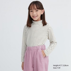 Tricko Uniqlo Rebrovaný Fleece Pruhované High Neck Long-Sleeve Detske Biele Slovensko | R590067